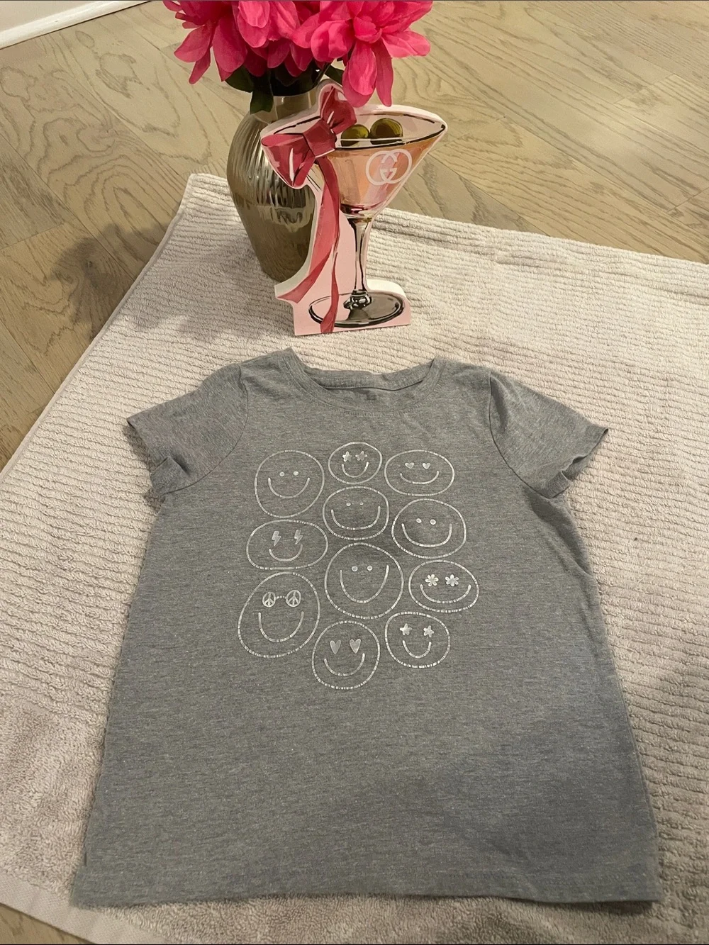 Gray Kids Short-Sleeve Smile Faces Tee